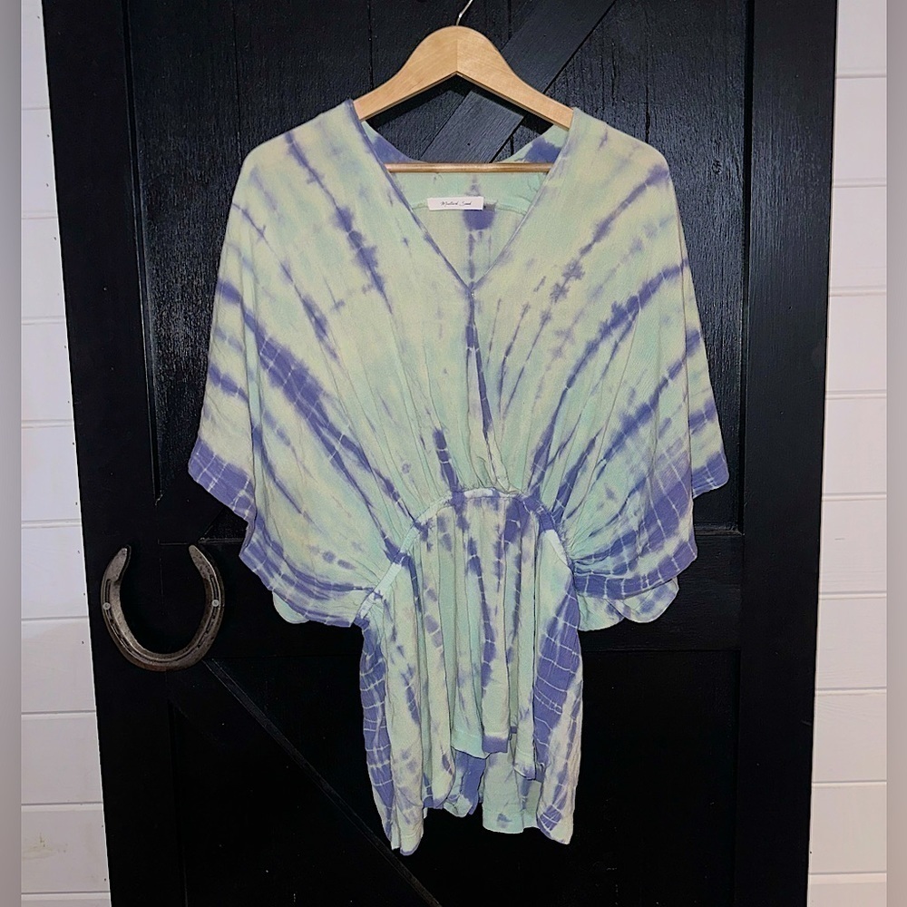 Mustard Seed Tie-Dye Loose Lightweight Beachy Boho V-Neck Romper Sz S